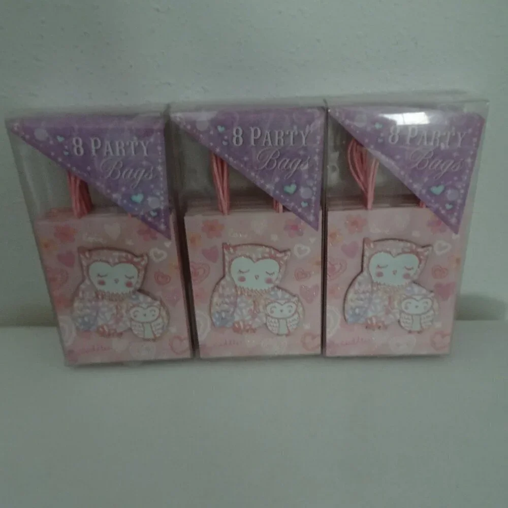 24 Punch Studio Pink Owl Gift Bags Glitter Hearts Birthday Party Loot Swag 7